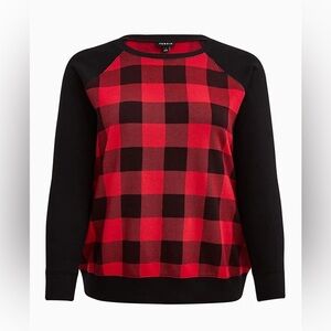Torrid Cozy Fleece Red Plaid Raglan Sweatshirt Sz 4 or 26